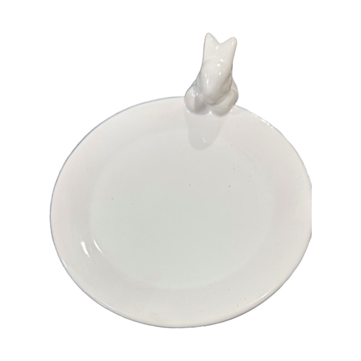 White Ceramic Bunny Pedestal Plate with Gold Ears – Cake Stand or Trinket Dish