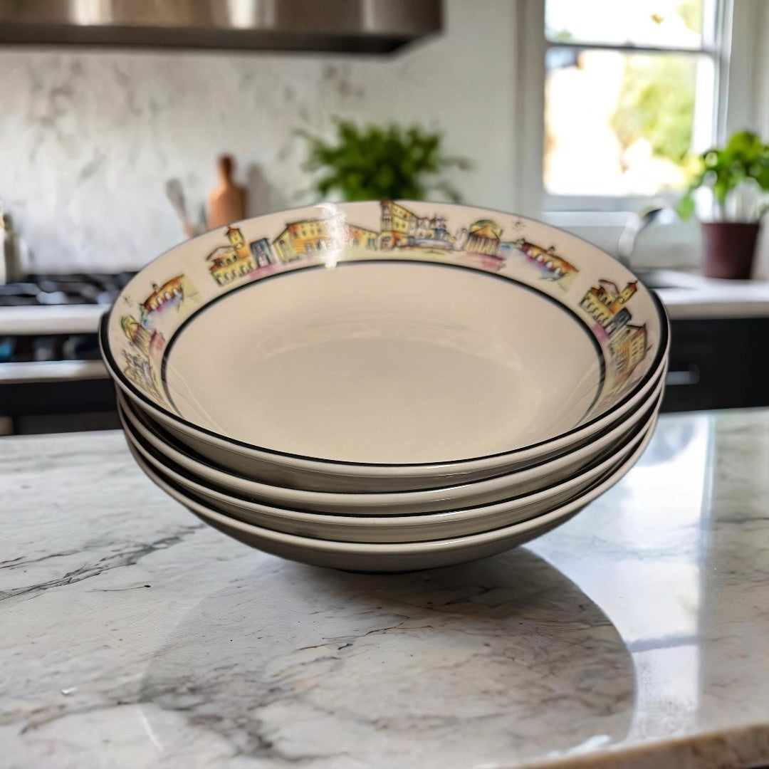 Set of 4 Majesticware ITALIA by Apple Bowls 7 3/4” Cityscape Stoneware