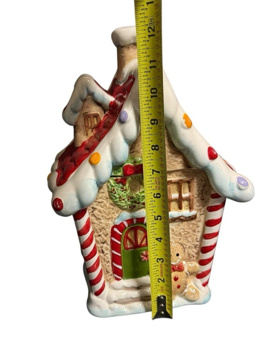 Sleigh Bell Bistro Gingerbread House Ceramic Cookie Jar Christmas Decor