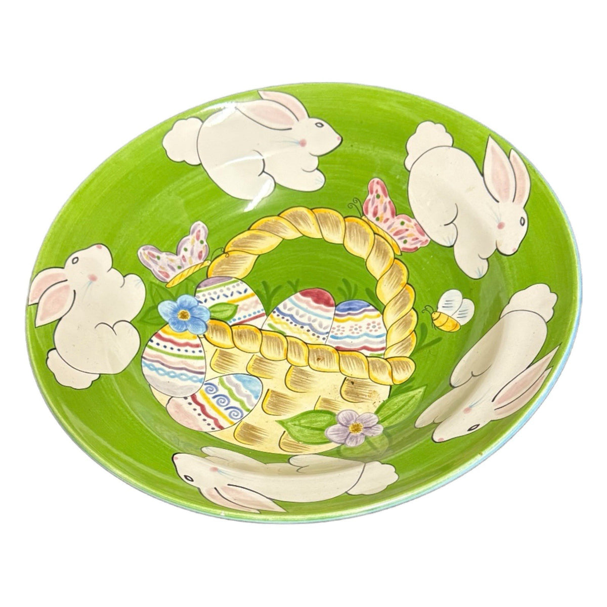Vintage LAURIE GATES Serving Bowl 14 3/8" D Easter Bunny Egg Basket © 2000