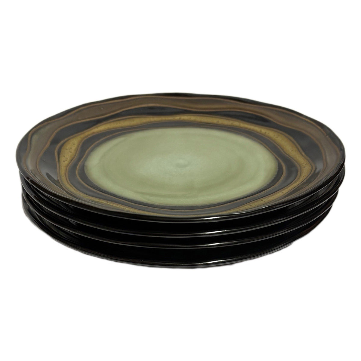 Waves by Noble Excellence Salad Plates – Set of 4, Earthy Brown & Green Glaze