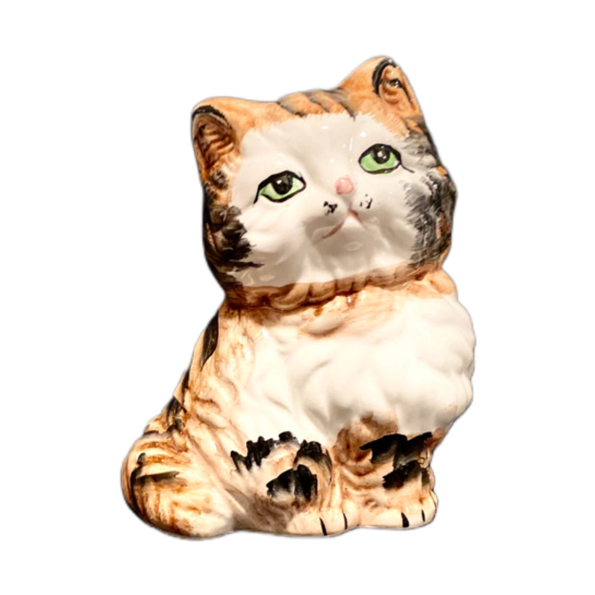 Vintage Ceramic Calico Cat Kitten Kitty Coin Piggy Savings Bank With Stopper