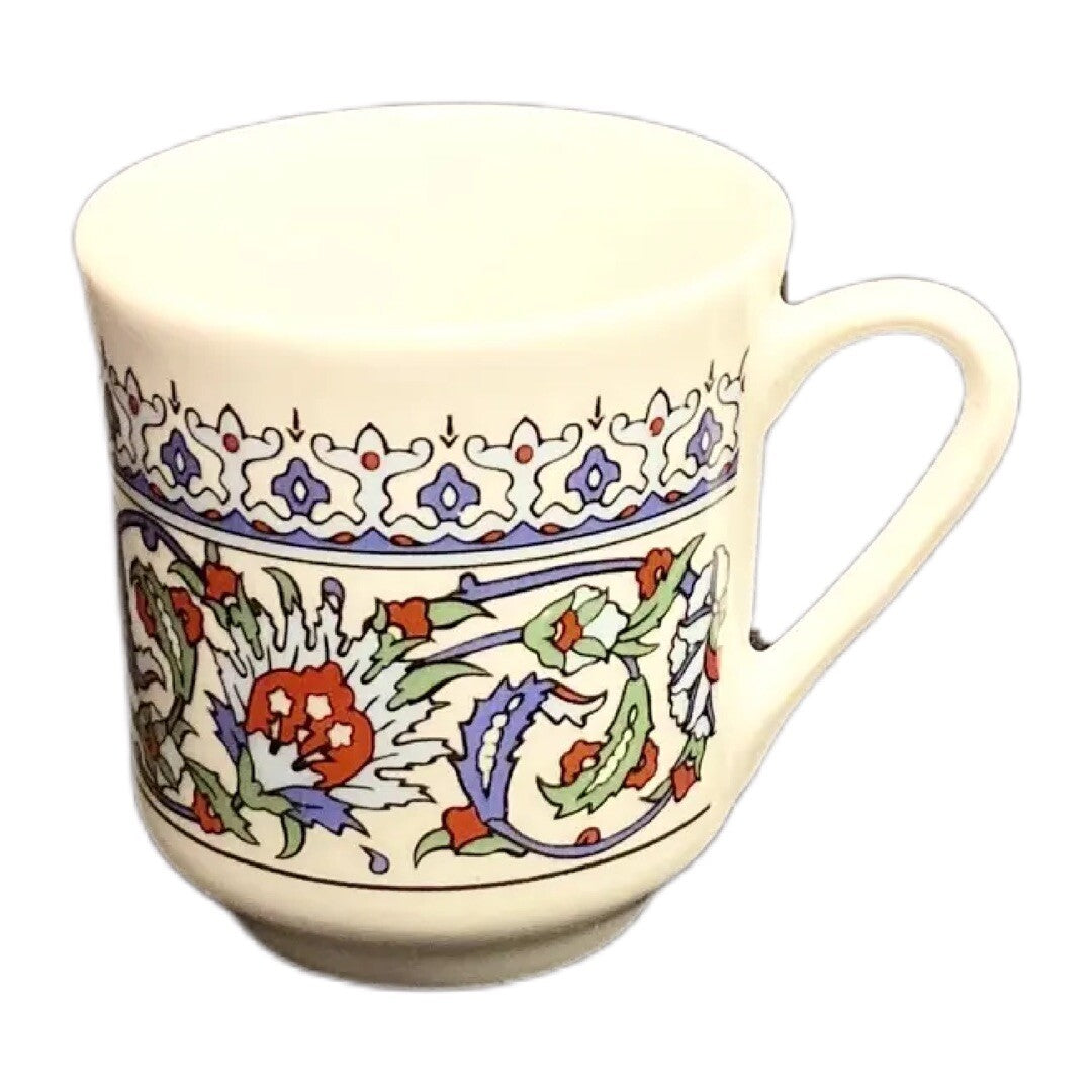 Turkish Coffee Espresso Cups & Saucers Set of 2 Floral Geometric Porcelain