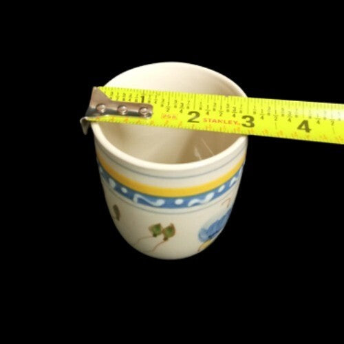 Gibson Designs CONCORDIA 3-Mugs 9 oz Blue Yellow Fruit Band Ceramic Coffee Cup