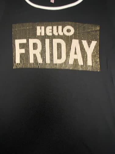 T-Shirt Hello Friday by Arubee M Women Tee Black White Gold Top