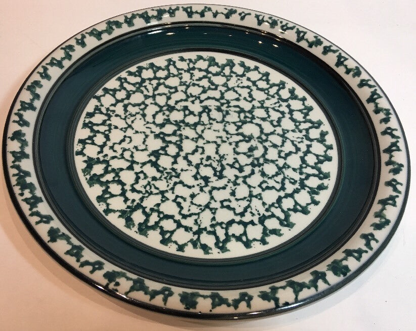 Tienshan COUNTRY CROCK 2-Dinner Plates Stoneware Sponge Dark Green Oven to Table