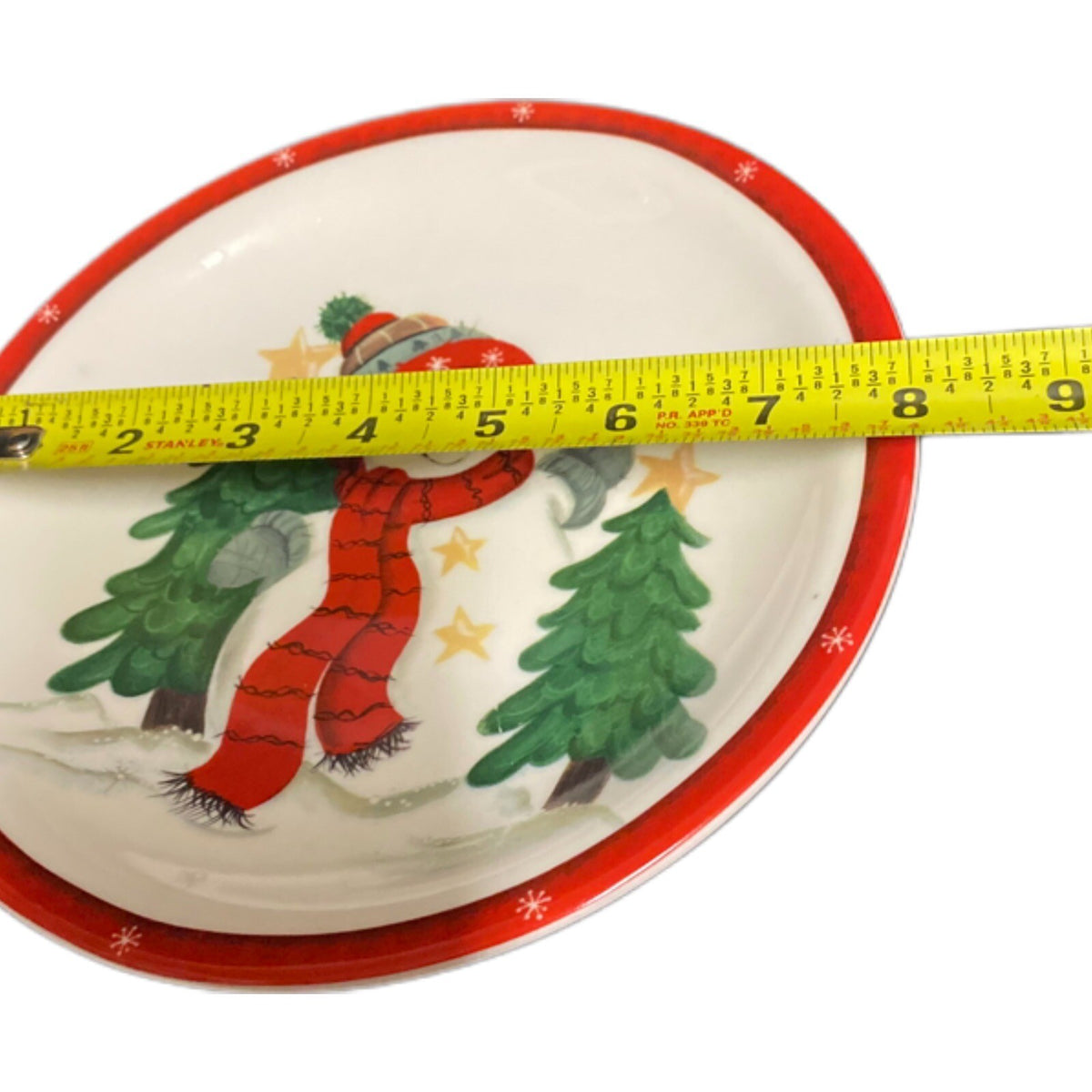Studio 33 2-Salad Plates Holiday Snowman Red Bird Christmas Tree Stars Red Trim