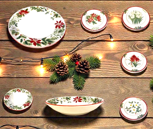 American Atelier Holiday Floral Christmas 16-Piece Stoneware Dinnerware Set