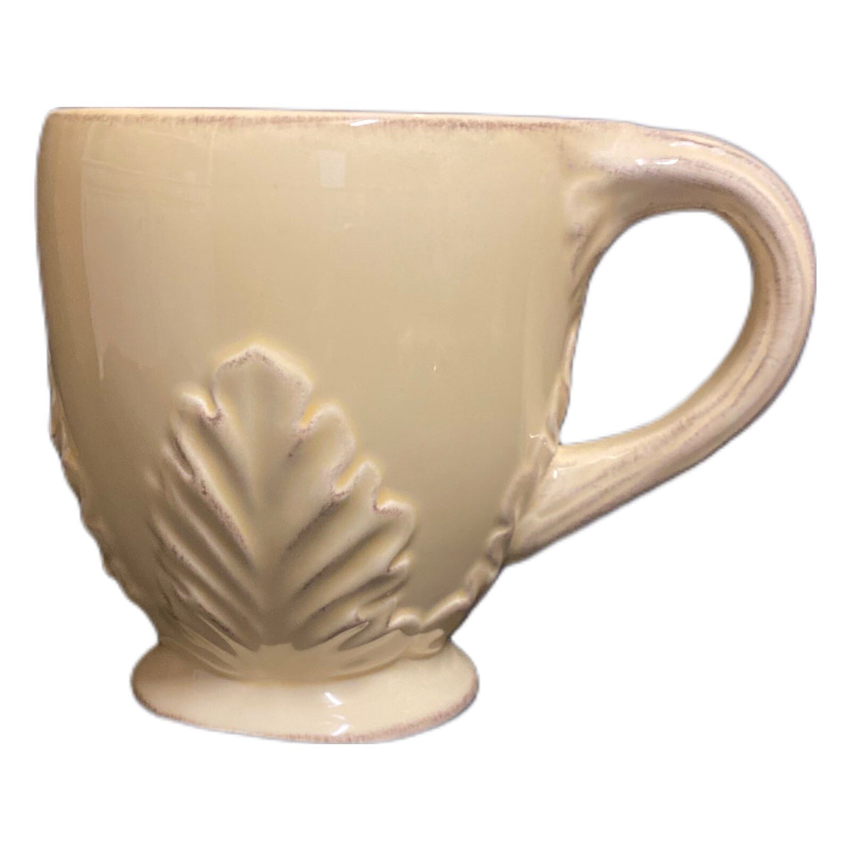 Enesco COUNTRY GATE Mug Yellow Embossed Leaves Footed Cup Coffee Tea Ceramic