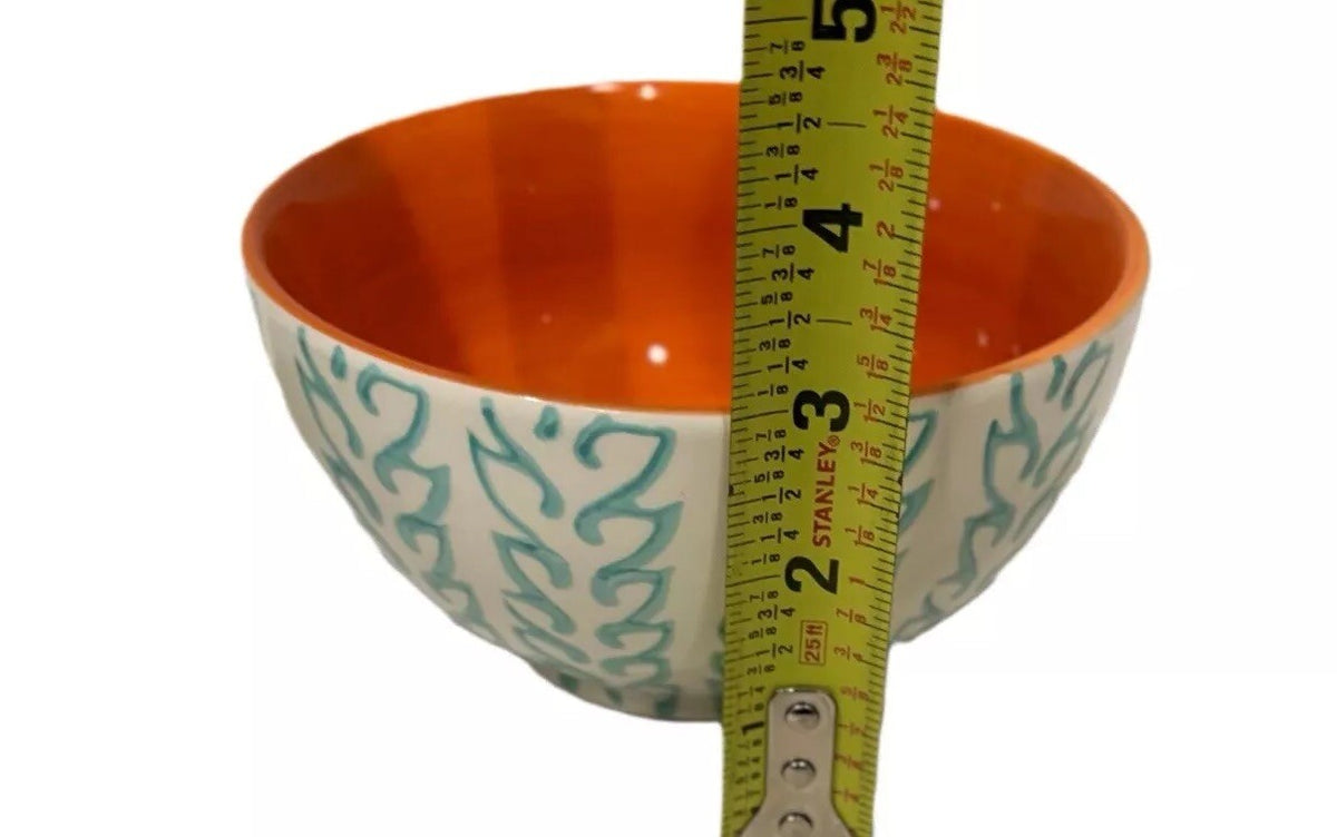 BAUM TANGIER 4- Soup Bowls Turqoise Orange Stoneware Cereal Dinnerware