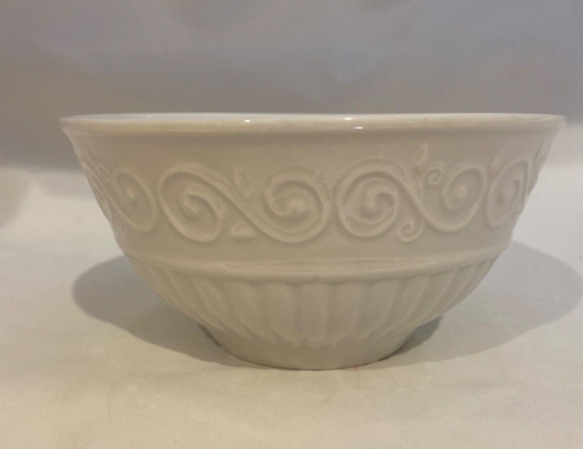 Gibson Designs Claremont Dinnerware Collection Embossed Scrolls/Columns No Trim