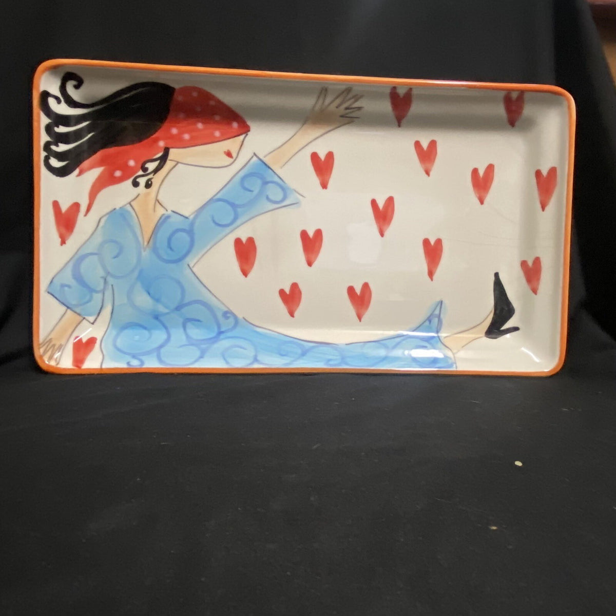 Vintage CRISTINA FORTINI Hand Painted Serving Platter Italy 14" L Rectangular