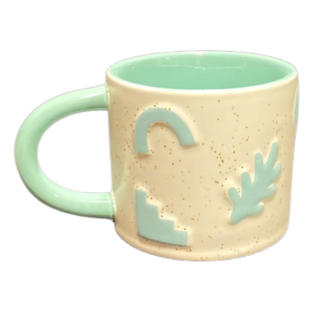 Maven Ceramic Coffee Mug Teal Art Deco Speckles 7 Oz. Tea Milk Chocolate Cup