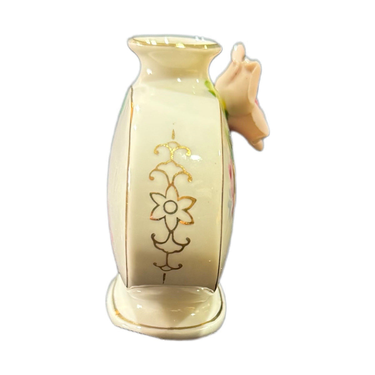 Occupied Japan Bone China Vase – White Floral with 3D Rose Appliqué & Gold Trim