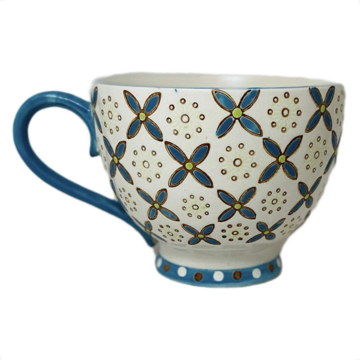 Gracie China Mug 12 oz Footed Cup Floral Off White Blue Teal Coastline Imports