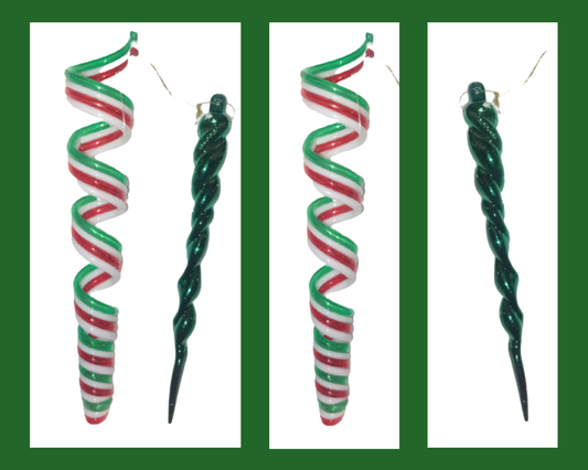 Christmas Tree Ornaments Red White Green Mint Candy Spiral Green Icicle Hanging