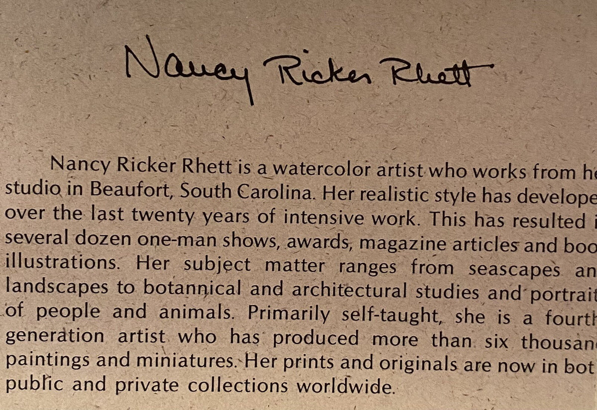 Nancy Ricker Rhett Signed Watercolor Print Child at Beach 11 x 9.5 Inches Framed
