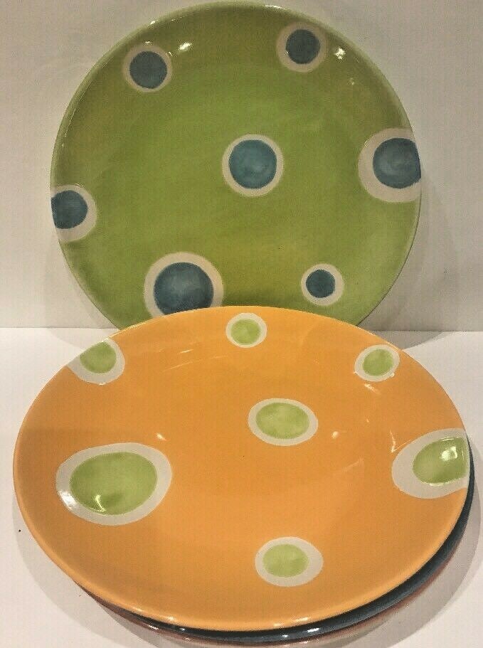 Pfaltzgraff CONFETTI STREAMERS 4-Luncheon Plates Ceramic Salad Dessert Dish 9" D