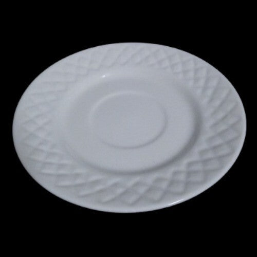Gibson Designs ANTIQUE QUILT 3-Flat Cups & Saucers 8 oz White Embossed Quilt Rim