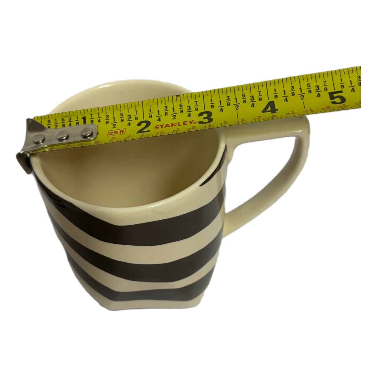222 Fifth 2-Mugs BROWN ZEBRA Fine Porcelain Coffee Tea Cups Stripes PTS Int'l