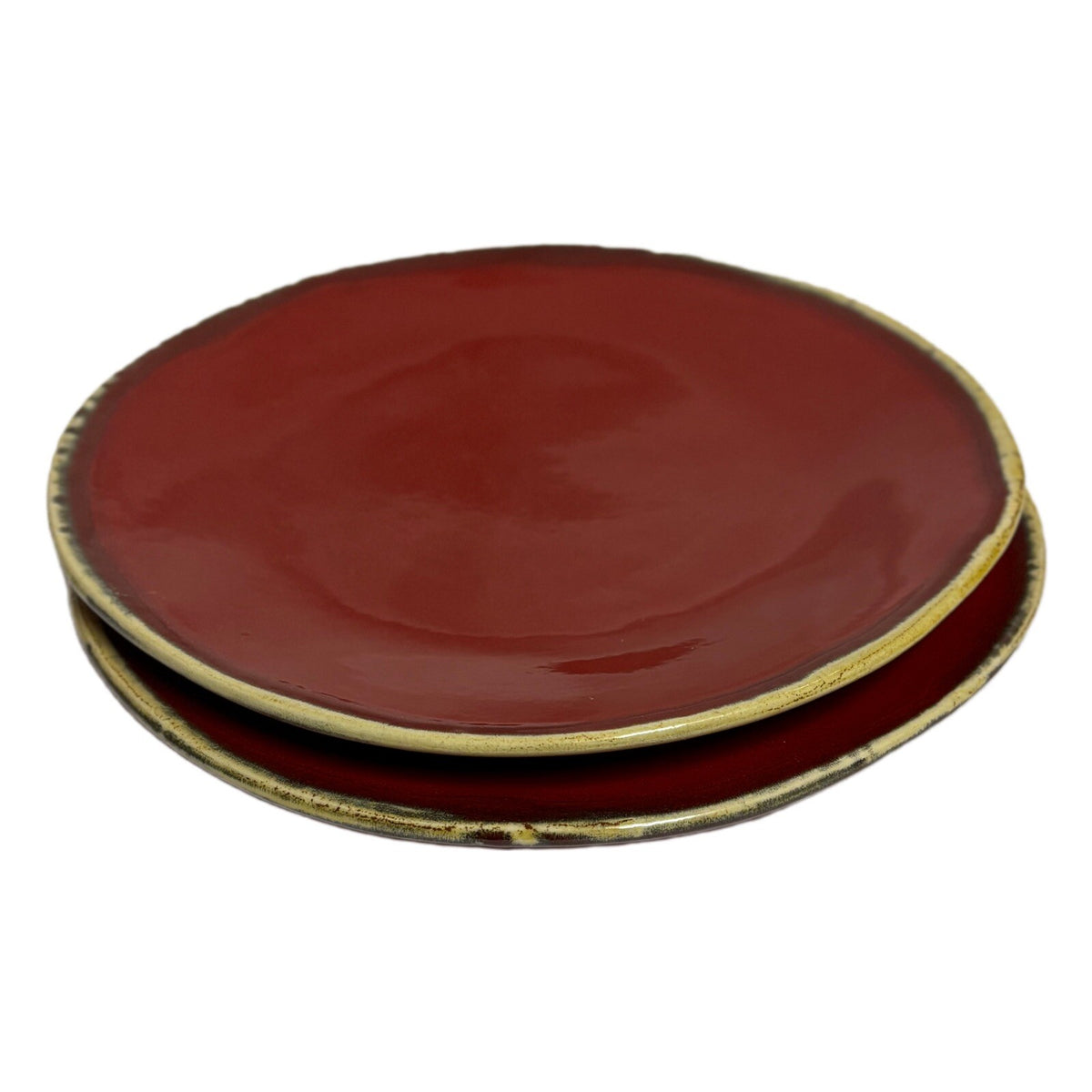 MAIOLICHE JESSICA 2-Salad Plates Italy Red Ceramic Dessert Dish Cream Trim