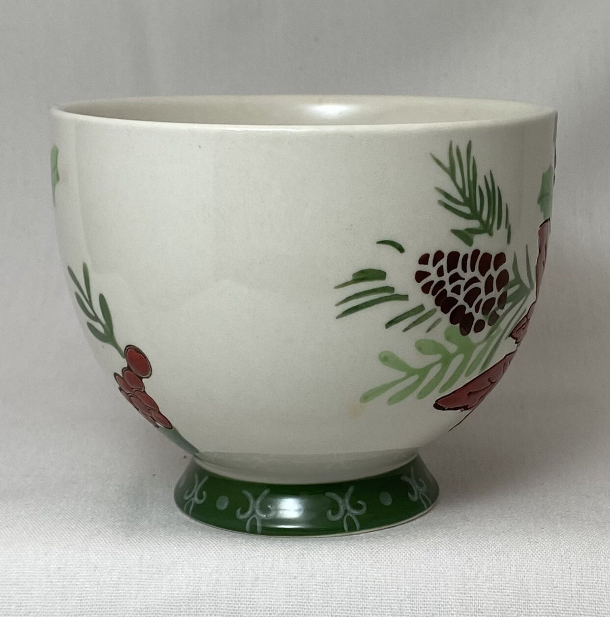 Dutch Wax Footed Cup Coastline Imports Hand Painted Poinsettia Holly Berries