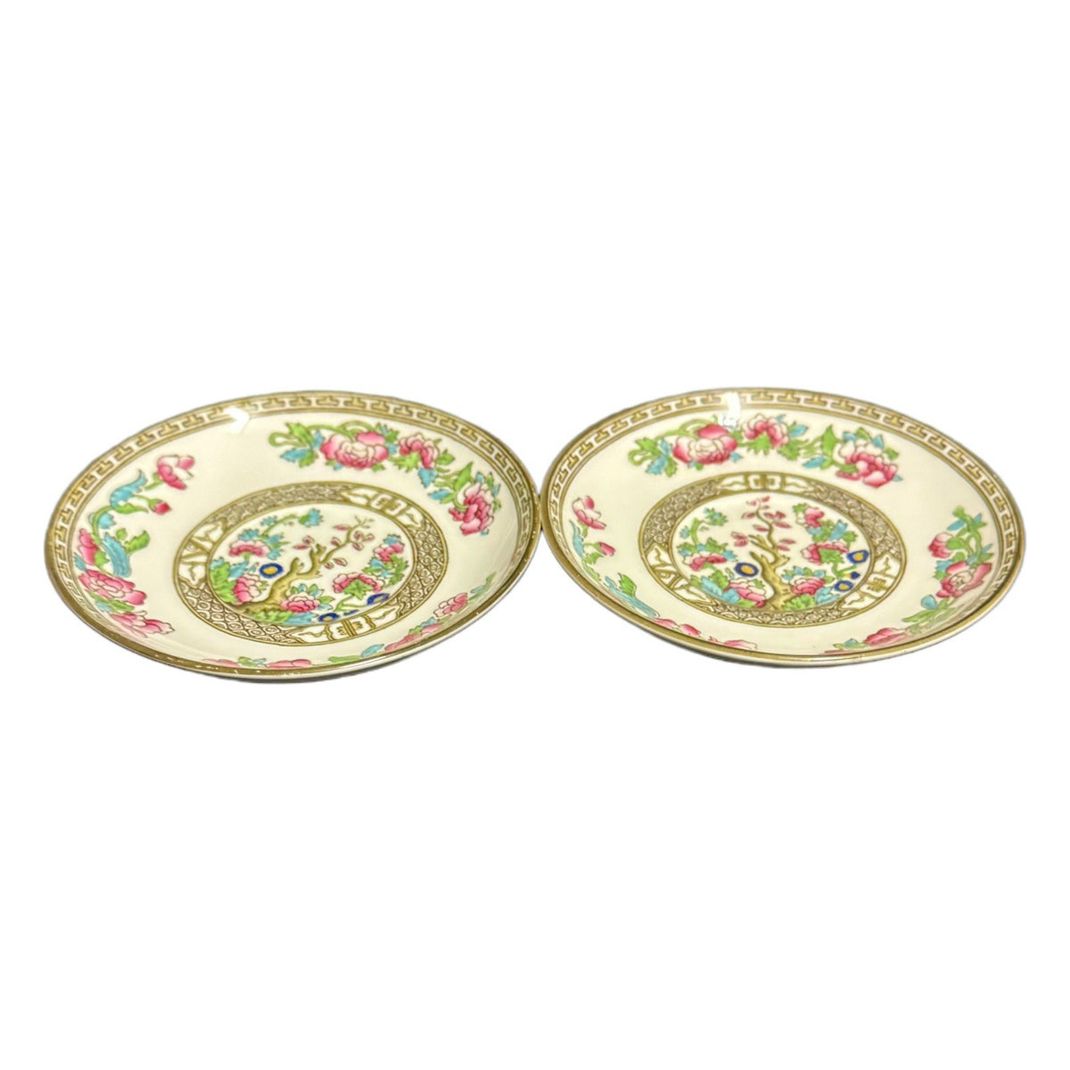 S&S Indian Tree 5.5” Saucer Plates Set of 2 Anchor China England Floral Vintage