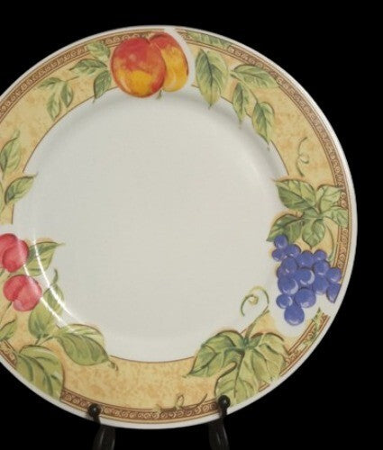 Gibson Designs FRUIT GROVE 4-Dinner Plates Cherries Grapes 10 ¾”D White & Fruits