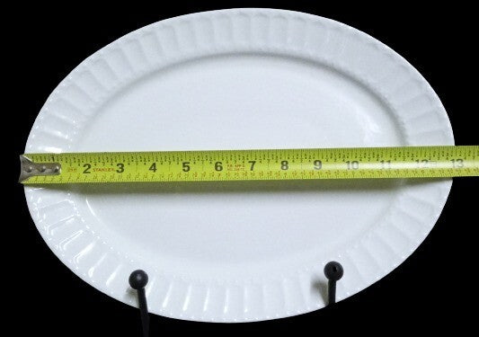 Gibson REGALIA  Oval Serving Platter 13" D White Embossed Dots Ceramic Dish