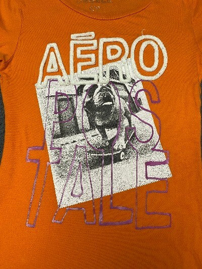 Aéropostale T-Shirt Puppie Dog Crew Neck Short Sleeves Orange Tee Small Top