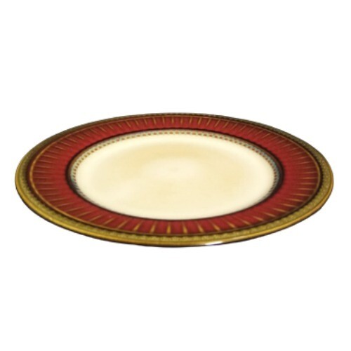 Gibson Elite ARTISTE RED 4-Salad Plates 7 5/8” D Red Brown Rim Ribbed and Dots