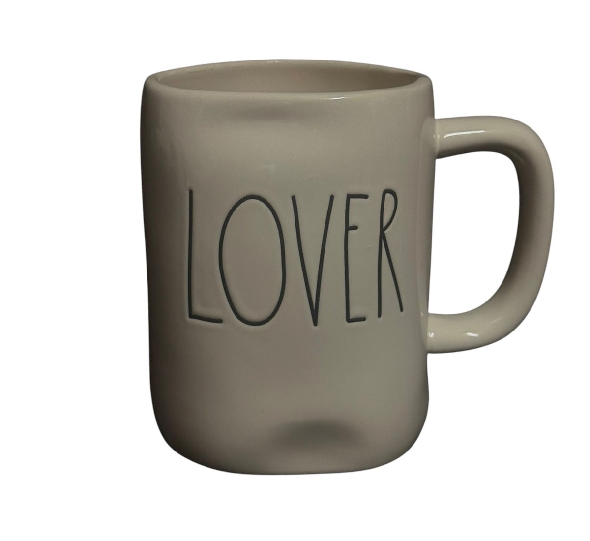 Rae Dunn LOVER Ceramic Coffee Mug White Black Lettering Valentine 16 oz