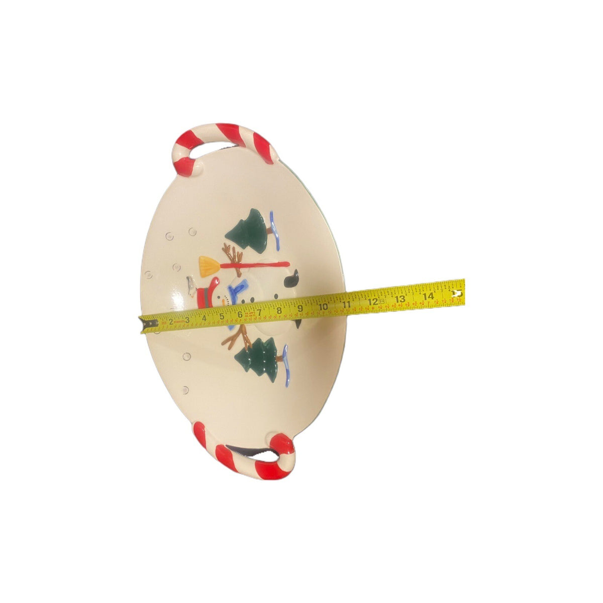 Vintage Pfaltzgraff Oval Platter Mexico Winter Ceramic Tray Candy Cane Snowman
