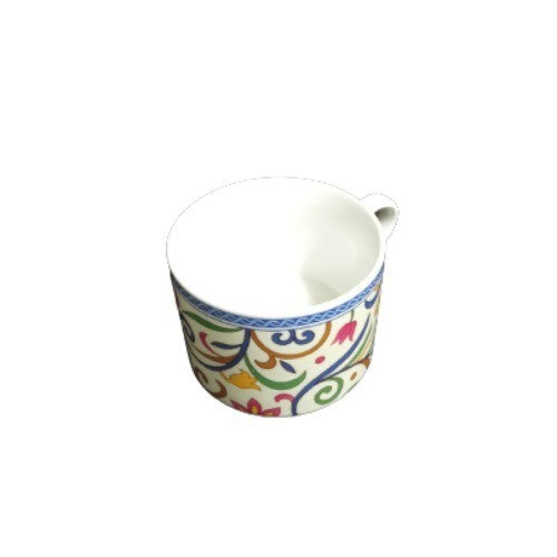 Gibson Designs LYON 6-Cups Coffee Tea Blue Band Multicolor Scrolls Flowers 8 Oz