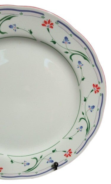 Gibson Designs GRACE 6-Dinner Plates 10 5/8"D Blue Red Flowers Green Blue Lines