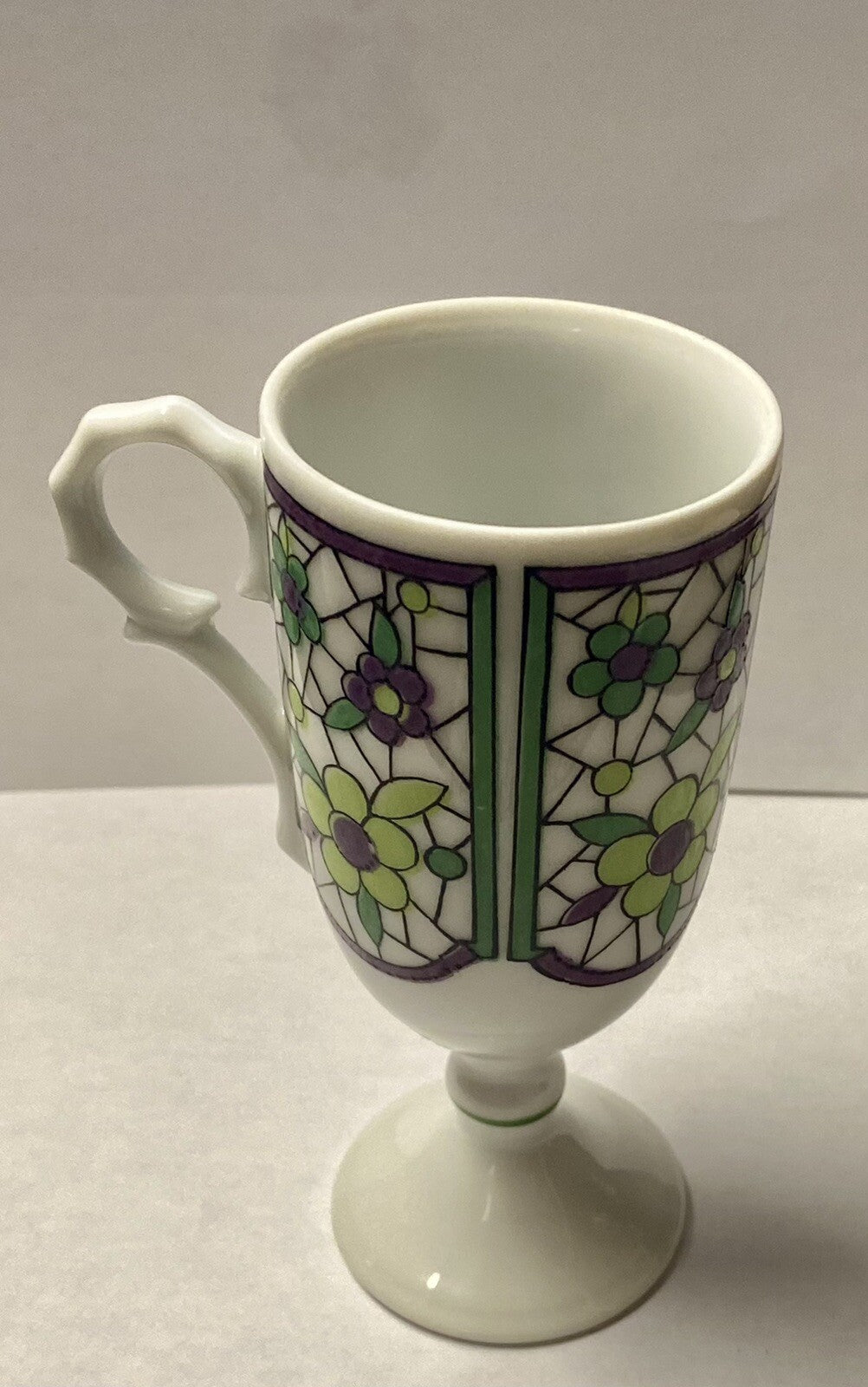Set of 5 Vintage Da Vinci Pedestal Demitasse Mugs 2262 4 oz Green Purple Floral