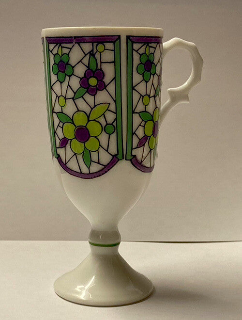 Set of 5 Vintage Da Vinci Pedestal Demitasse Mugs 2262 4 oz Green Purple Floral