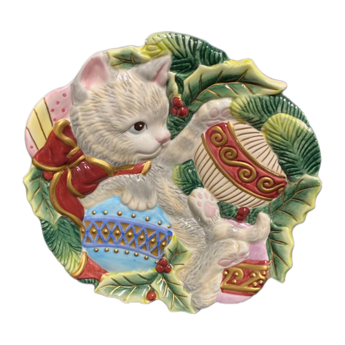 Fitz and Floyd Plate Christmas Kitty Cat Decorative Holiday Dish Ornaments