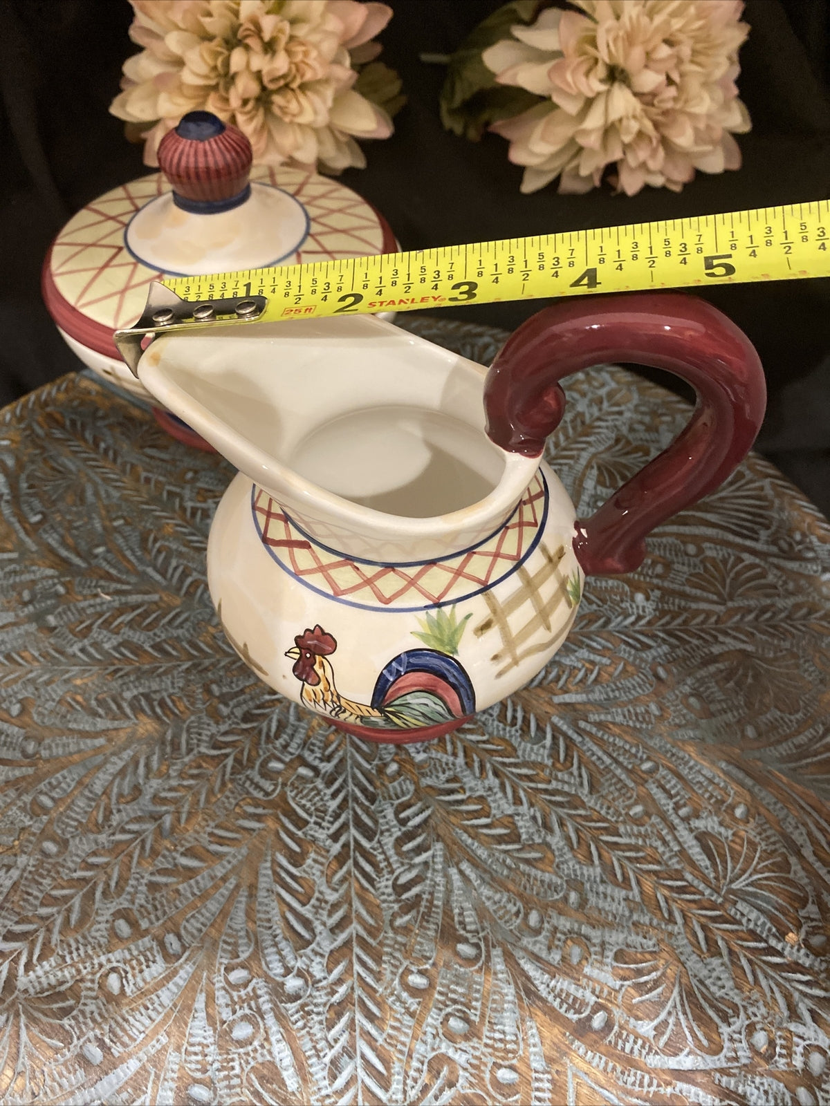 YOUNGS Heartfelt Kitchen Creations 3 PIECE Sugar Bowl with Lid & Creamer Rooster