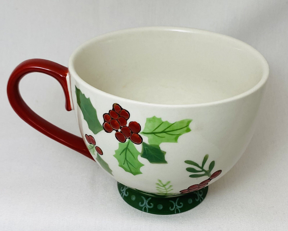 Dutch Wax Footed Cup Coastline Imports Hand Painted Poinsettia Holly Berries