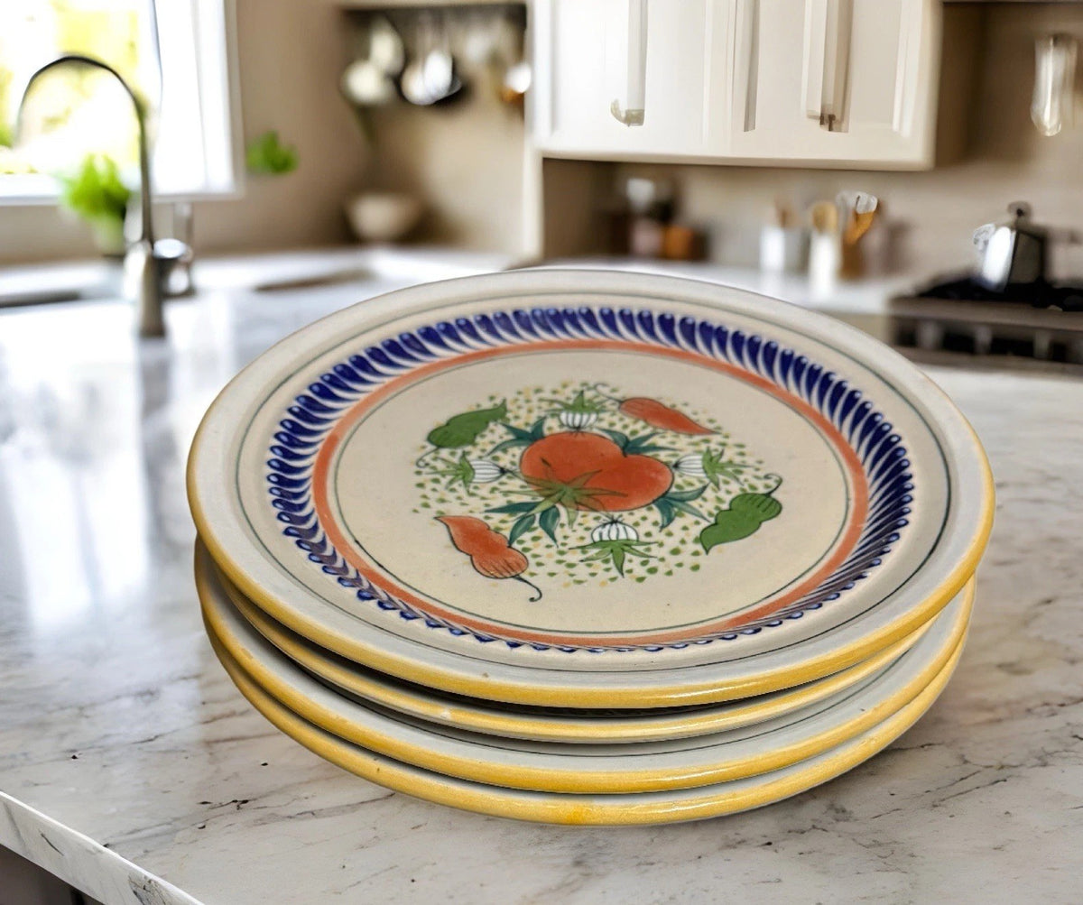 Vintage Set of 4 Erandi Tonala Mexico Hand-Painted Dinner Plates Toscana 11”D