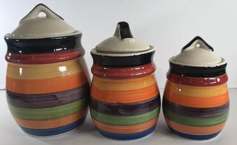 Philippe Richard Rondo Hand Painted Multicolor Canister Set of 3 or Shakers Set