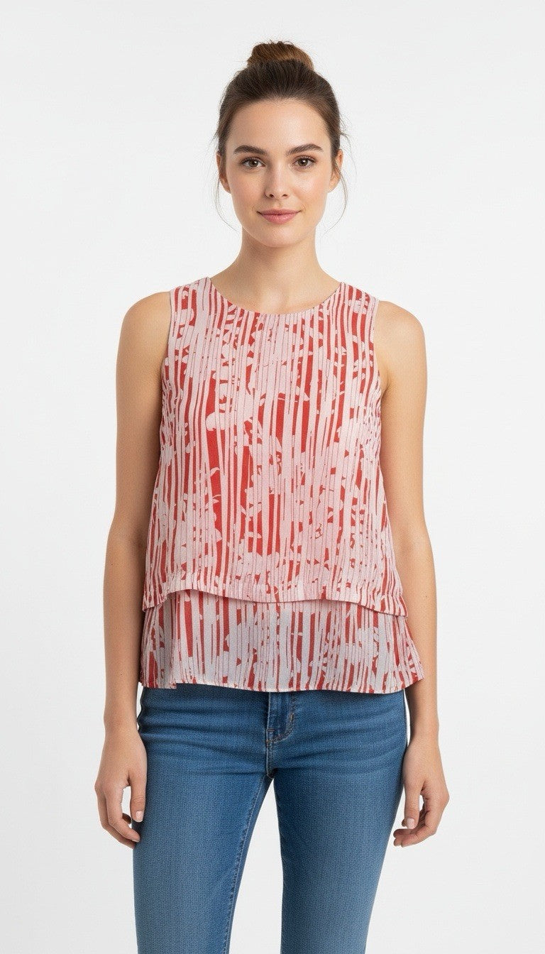 Banana Republic Women’s Blouse Size 6 Orange Sleeveless Layered Print Top