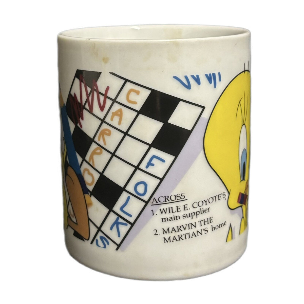 Warner Brothers Mug 1997 Tweety Bird Crossword Puzzle Looney Tunes Coffee Cup