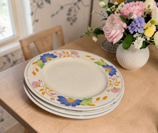 Allied Design Floral Dinner Plates 11” Blue Pink Orange Set of 3