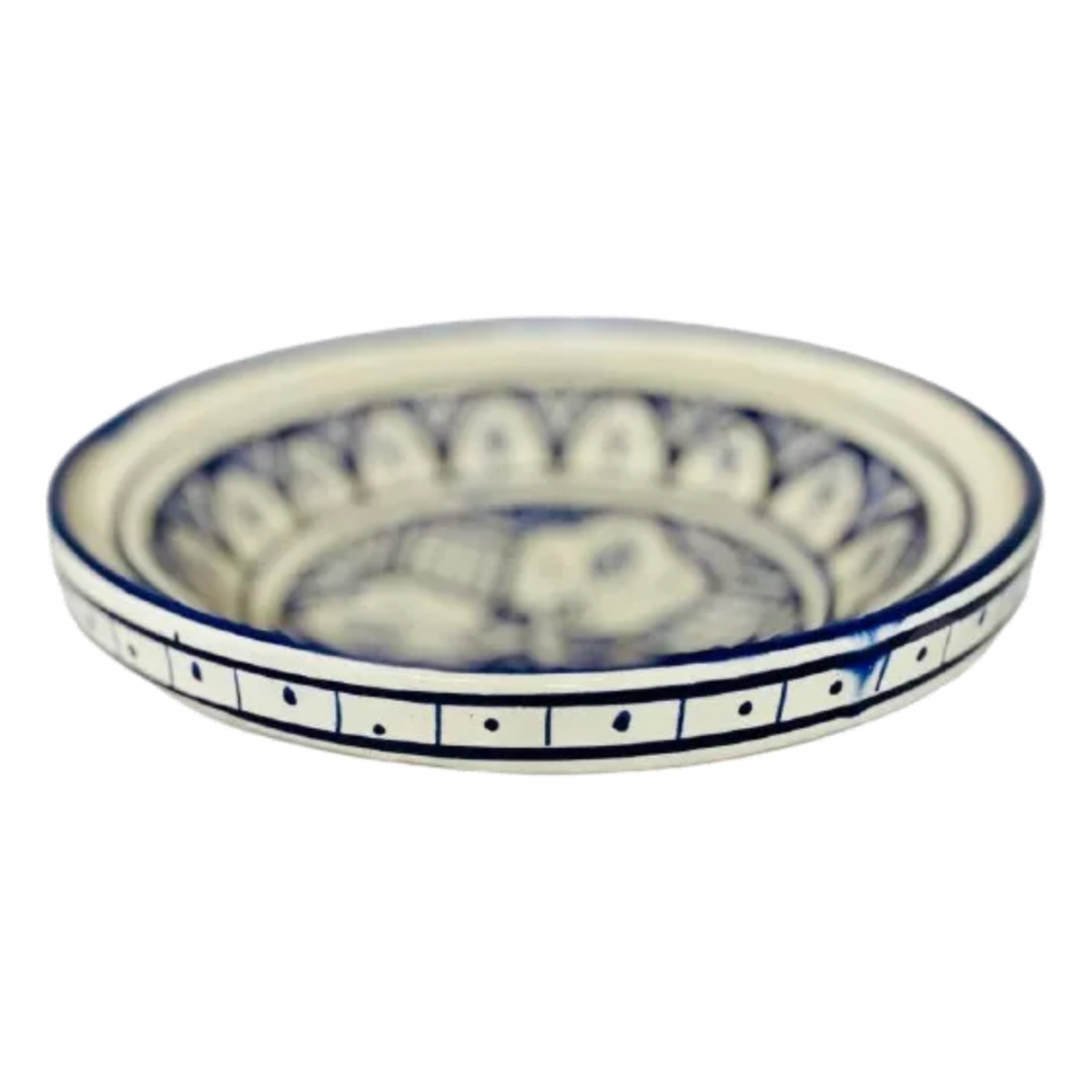 Handmade Moroccan Bhar Blue Pasta Bowl 9⅝” Tagine Style Terracotta No Lid