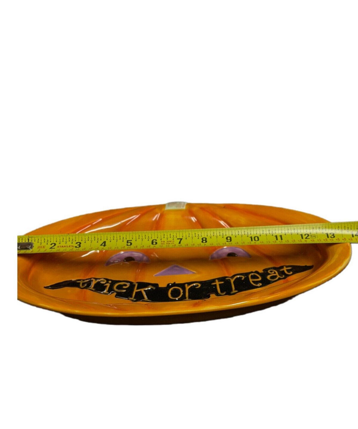 DENNIS EAST Halloween Orange JOL Trick Or Treat Candy Dish 2007 Ceramic 13 1/2”L