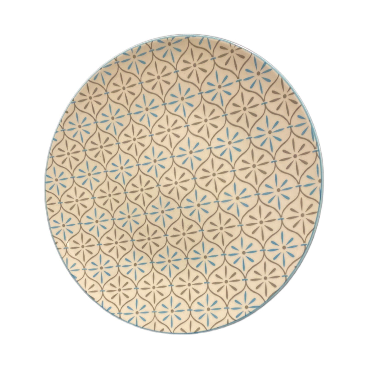 Better Homes & Gardens PIERS GRAY Ceramic Dinner Plates Geometric Teal Trim
