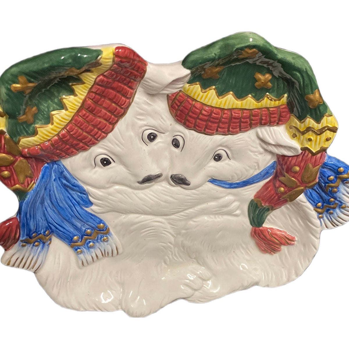 Fitz and Floyd Christmas Polar Bears Candy Canape Holiday Decorative Winter Dish