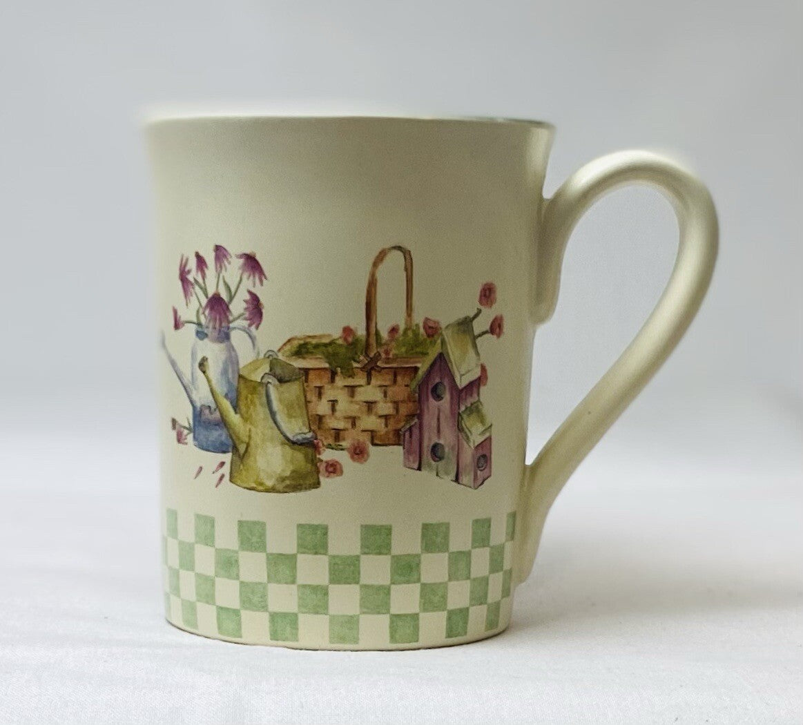 Sonoma In The Garden Mug Green Check Birdhouse Watering Can Coffee Cup